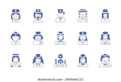Nurse icon set. Duotone style line stroke and bold. Vector illustration. Containing nurse, volunteer, medicalteam.
