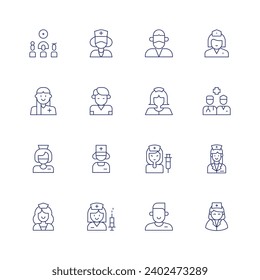 Nurse icon set. Thin line icon. Editable stroke. Containing medical team, nurse.