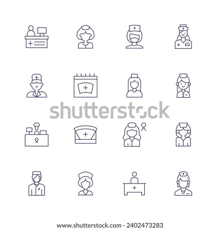 Nurse icon set. Thin line icon. Editable stroke. Containing reception desk, nurse, nursing, reception.