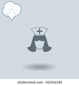 Nurse icon with shadow. Cloud of download with arrow.