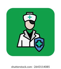 nurse icon with shield. this icon is ideal for healthcare apps, medical infographics, hospital websites, nurse appreciation campaigns, or wellness graphics.