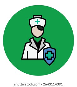 nurse icon with shield. this icon is ideal for healthcare apps, medical infographics, hospital websites, nurse appreciation campaigns, or wellness graphics.
