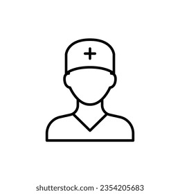 Nurse icon. Simple outline style. Medical assistant, male, man, medic, doctor, health, medicine, hospital concept. Thin line symbol. Vector isolated on white background. EPS.