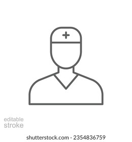 Nurse icon. Simple outline style. Medical assistant, male, man, medic, doctor, health, medicine, hospital concept. Thin line symbol. Vector isolated on white background. Editable stroke EPS.