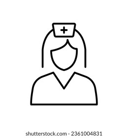 Nurse icon. Simple outline style. Medical assistant, female, woman, medic, doctor, health, medicine, hospital concept. Thin line symbol. Vector isolated on white background. EPS.