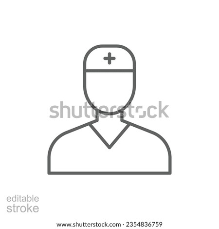 Nurse icon. Simple outline style. Medical assistant, male, man, medic, doctor, health, medicine, hospital concept. Thin line symbol. Vector isolated on white background. Editable stroke EPS.