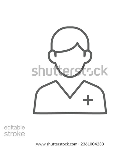 Nurse icon. Simple outline style. Medical assistant, male, man, medic, doctor, health, medicine, hospital concept. Thin line symbol. Vector isolated on white background. Editable stroke EPS.