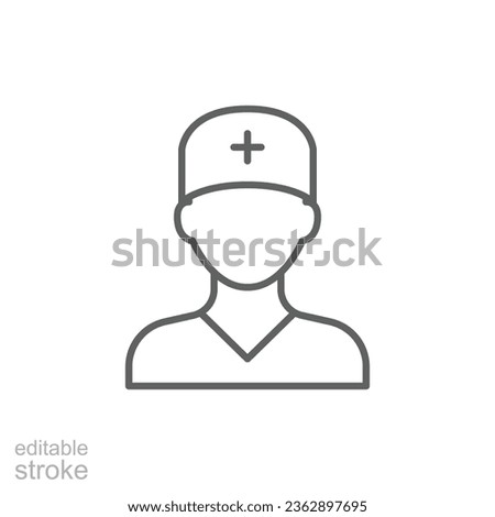 Nurse icon. Simple outline style. Medical assistant, male, man, medic, doctor, health, medicine, hospital concept. Thin line symbol. Vector isolated on white background. Editable stroke EPS.