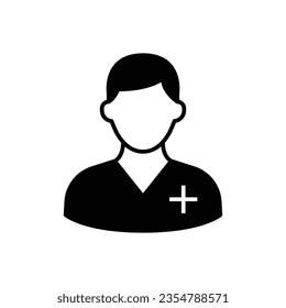 Nurse icon. Simple solid style. Medical assistant, male, man, medic, doctor, health, medicine, hospital concept. Black silhouette, glyph symbol. Vector isolated on white background. EPS.