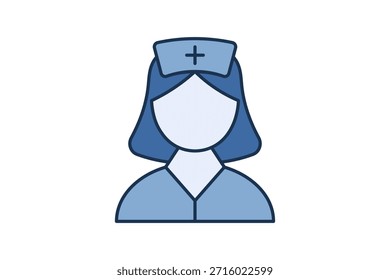 Icono de enfermera. Adecuado para proyectos médicos. Icono de línea plana, perfecto para interfaz de usuario, App móviles, Sitios web, presentaciones e infografías. Totalmente editable y optimizado para uso digital e impreso