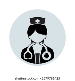 Nurse Icon Vector Illustration Art Black And White Medical