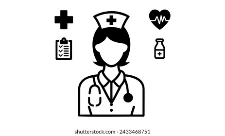 Nurse Icon. Vector Medical Assistant with Stethoscope and Cap Pictogram illustration