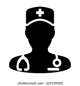 Nurse Icon - Vector Medical Assistant with Stethoscope and Cap for Health Care Services in Glyph Pictogram illustration

