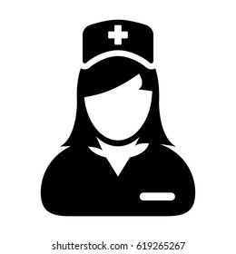 Nurse Icon - Vector Medical Assistant with Cap for Health Care Services in Glyph Pictogram illustration