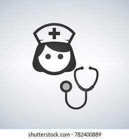Nurse Icon - Vector Medical Assistant with Stethoscope and Cap for Health Care Services