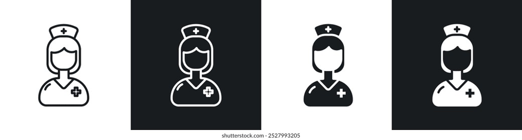 Krankenschwester-Symbol, Vektorsymbol-Set schwarz gefüllt und umrissen Stil.