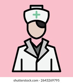 nurse icon wearing a medical cap and a uniform. this icon is ideal for healthcare apps, medical infographics, hospital websites, nurse appreciation campaigns, or wellness graphics.