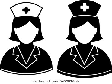 Nurse Icons Black Silhouettes of Female Nurses , Healthcare Heroes Silhouette Icons of Doctors and Nurses