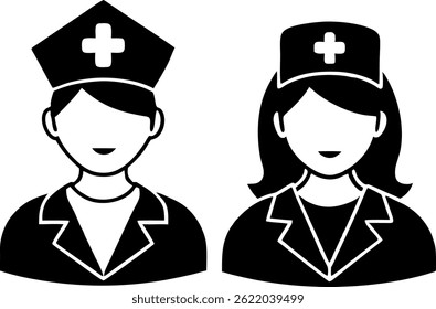 Nurse Icons Black Silhouettes of Female Nurses , Healthcare Heroes Silhouette Icons of Doctors and Nurses