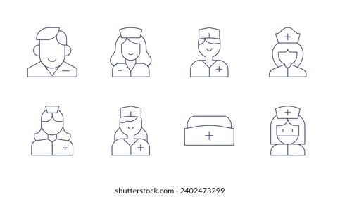 Nurse icons. Editable stroke. Containing support, nurse, cap.