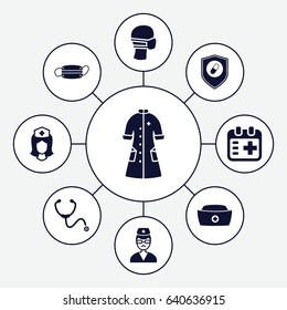 Nurse icons set. set of 9 nurse filled icons such as medical mask, doctor, health insurance, stethoscope