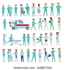 Nurse icons set. Cartoon set of nurse vector icons for web design