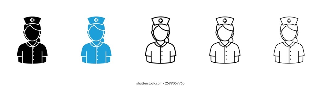 nurse icons vector illustrations in black and blue colors for web and ui designs