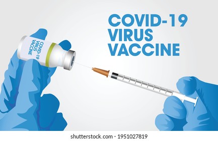 Nurse' left hand hold the Covid-19 virus vaccine with a syringe in the right hand