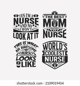 Nurse Lettering quotes design bundle vector, nurse typographic badge emblem vector design.