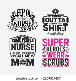 Nurse Lettering Quotes Design Bundle Vector, Nurse Typographic Badge Emblem Vector Design.