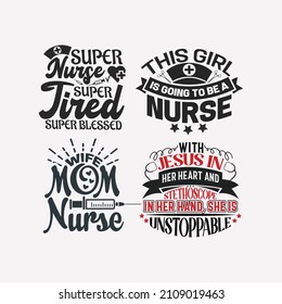 Nurse Lettering zitiert Design-Bundle Vektorgrafik, Krankenschwester typografische Badge Emblem Vektordesign.