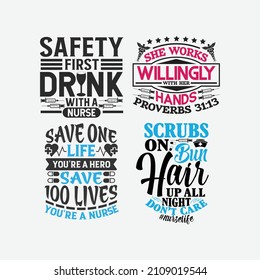 Nurse Lettering quotes design bundle vector, nurse typographic badge emblem vector design.