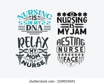 Nurse Lettering quotes design bundle vector, nurse typographic badge emblem vector design.