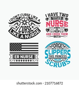 Nurse lettering typographic quotes bundle design vector.
