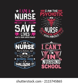 Nurse lettering typographic quotes design bundle,  Nurse Quotes Clipart vector design bundle.