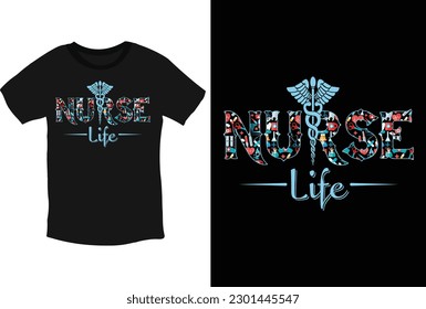 Nurse life typography pattern t-shirt