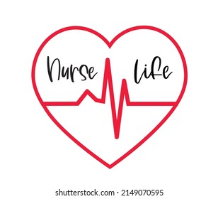 Nurse life vector design with red heart and heartbeat