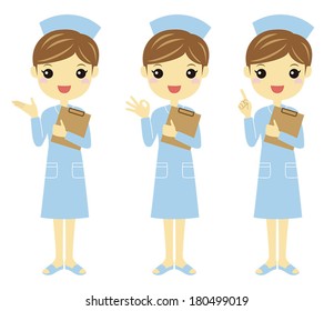 Nurse in light blue uniform with different poses /Vector illustration