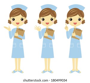 Nurse in light blue uniform with different poses /Vector illustration