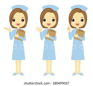 Nurse in light blue uniform with different poses /Vector illustration