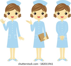 Nurse in light blue uniform with different poses /Vector illustration