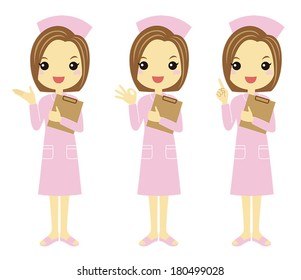 Nurse in light pink uniform with different poses /Vector illustration
