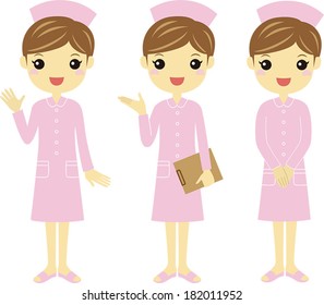 Nurse in light pink uniform with different poses /Vector illustration