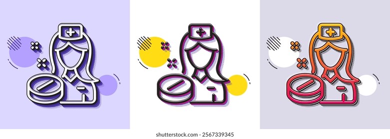 Nurse line icon. Halftone dotted pattern. Gradient icon with grain shadow. Medicine drugs sign. Pharmacy medication symbol. Line nurse icon. Various designs. Vector