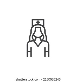 Icono de línea de enfermería. signo de estilo lineal para concepto móvil y diseño web. Icono de vector de contorno de trabajador médico femenino. Símbolo, ilustración del logotipo. Gráficos vectoriales