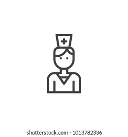 Nurse line icon, outline vector sign, linear style pictogram isolated on white. Medical worker symbol, logo illustration. Editable stroke