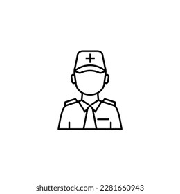 Nurse line icon. Proffesional medical help for customers. Passengers treatment plan. Contour symbol. Vector outline drawingCruise ship nurse line icon. Proffesional medical help for custom
