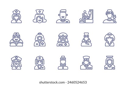 Nurse line icon set. Editable stroke. Vector illustration. Containing nurse, vaccination, woman.