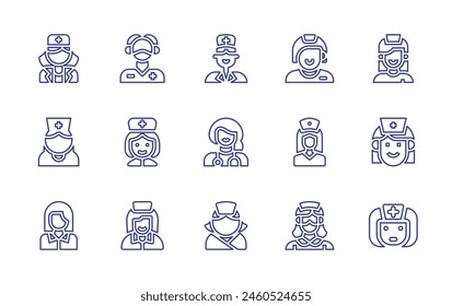 Nurse line icon set. Editable stroke. Vector illustration. Containing woman, nurse, man, medical team.