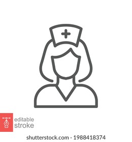Nurse line icon. Simple outline style. Hospital, girl, woman, medical assistant, health care services concept. Vector illustration isolated on white background. Editable stroke EPS 10